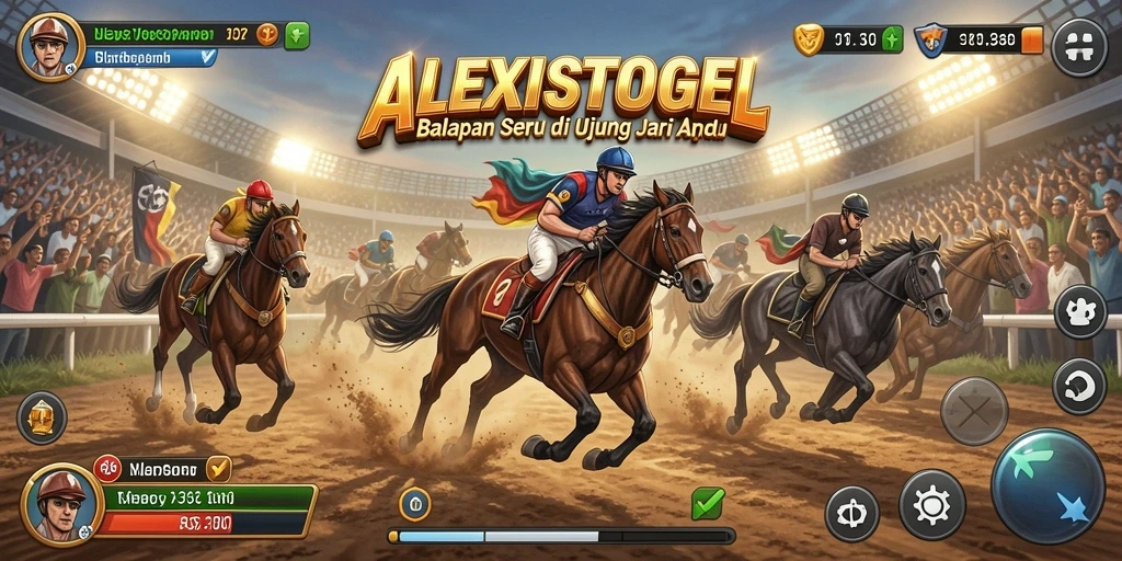 Gameplay seru ALEXISTOGEL dengan mobil balap yang beraksi di lintasan.