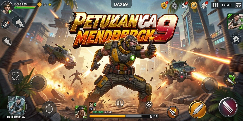 Screenshot utama DAX69 menampilkan aksi menegangkan dalam pertempuran.