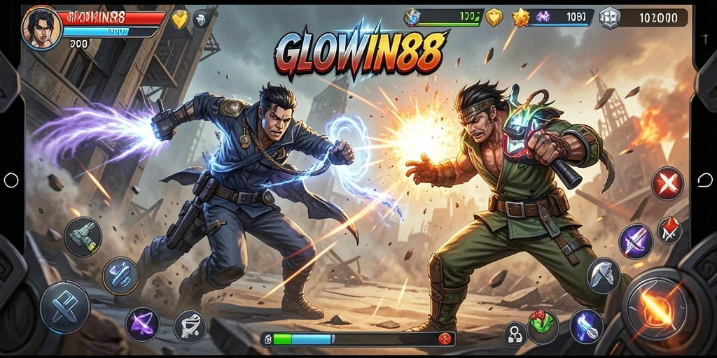 Screenshot menunjukkan aksi mendebarkan dalam GLOWIN88.