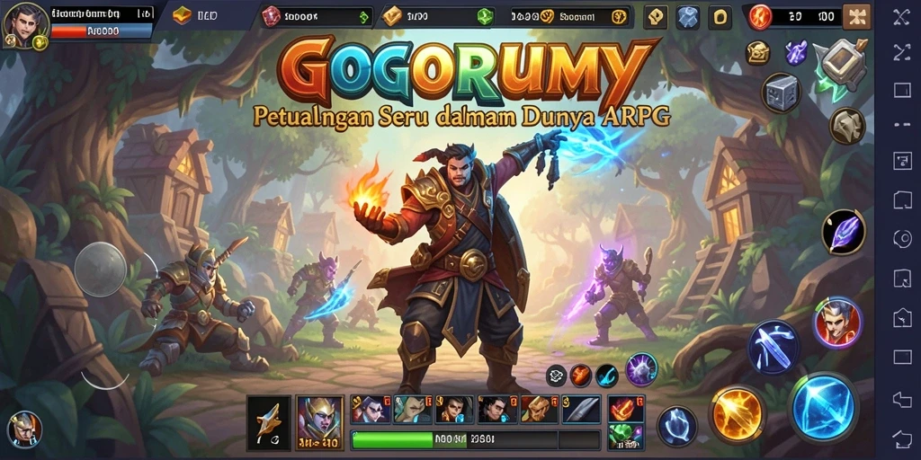 Screenshot gameplay GOGORUMMY menampilkan aksi seru dalam pertempuran ARPG.