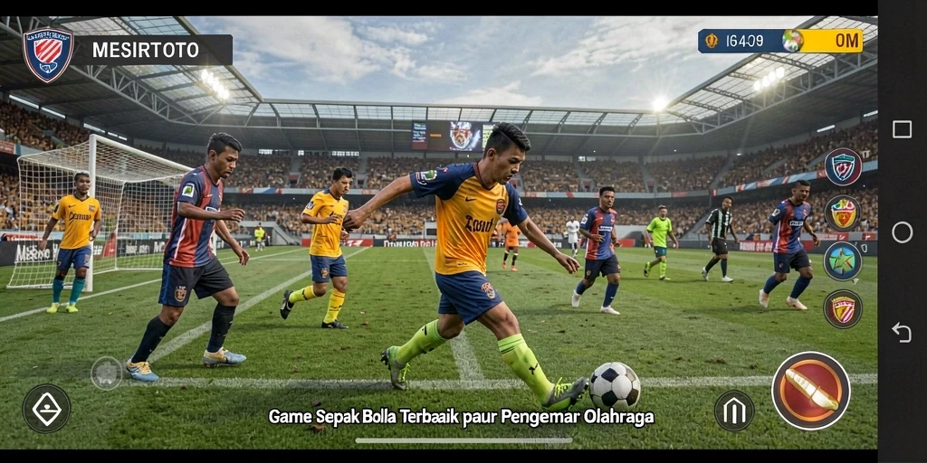 Screenshot game MESIRTOTO dengan aksi sepak bola yang mendebarkan.