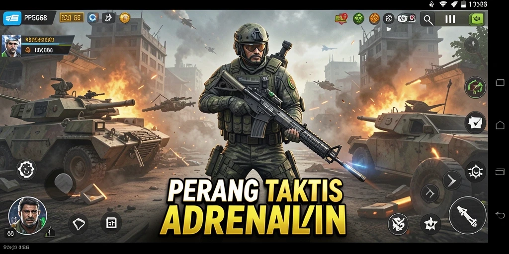 Screenshot menunjukkan aksi intens dalam gameplay PGG68.