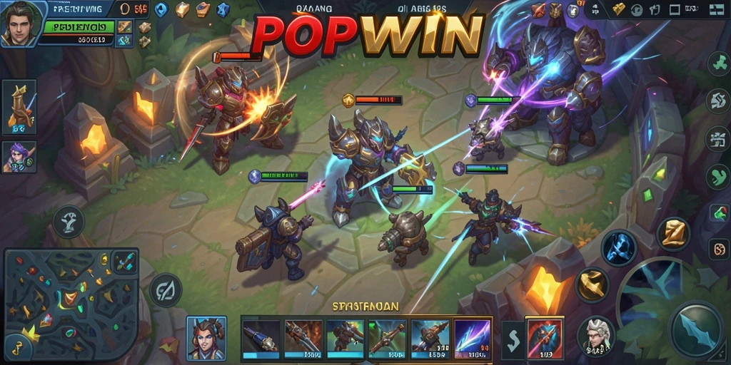 Screenshot utama POPWIN menampilkan aksi pertempuran tim yang epik.