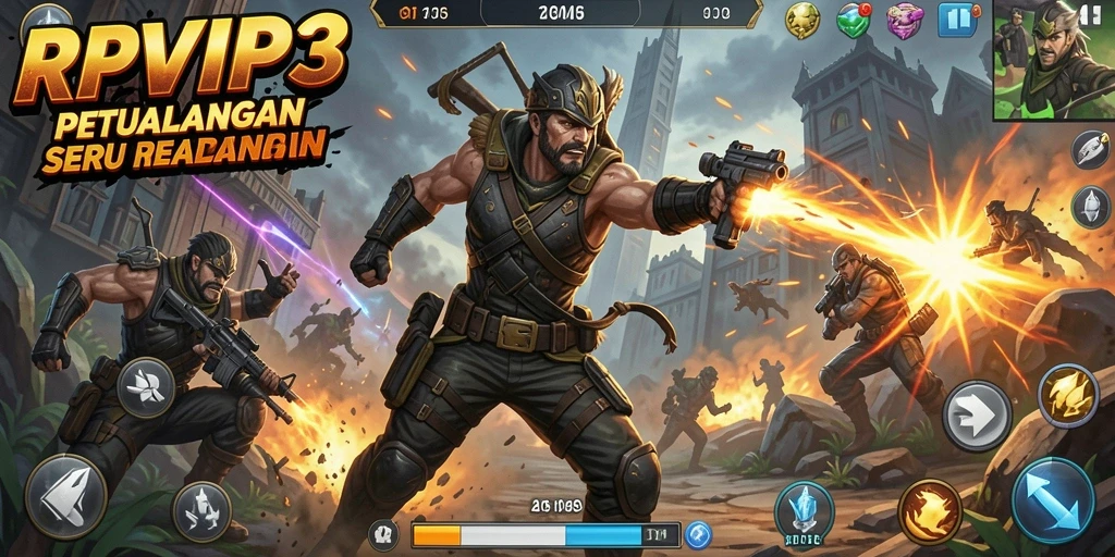 Tampilan screenshot RPVIP3 menunjukkan pertempuran yang mendebarkan dan karakter yang keren.