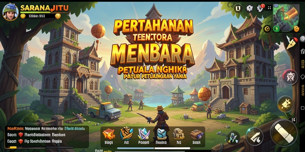 Tampilan menarik dari gameplay Tower Defense SARANAJITU.