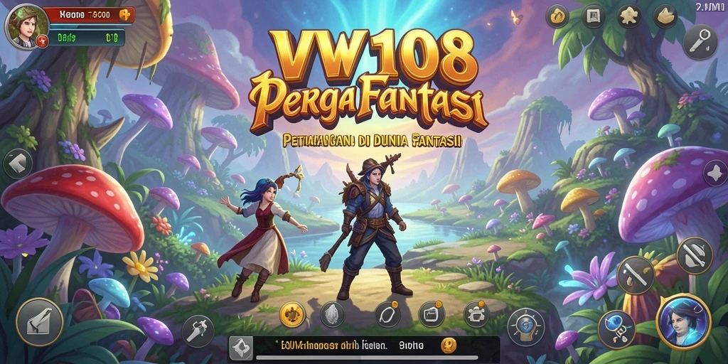 Tangkapan layar gameplay VW108 menunjukkan pertempuran epik di dunia fantasi.