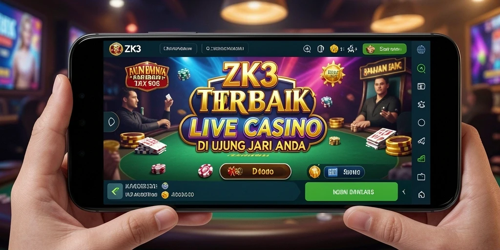 Tampilan gameplay ZK3 yang menarik dengan dealer langsung dan suasana kasino.